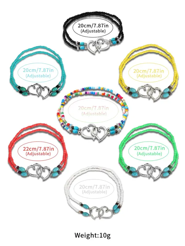 Fashion Heart Decor Elastic Anklet for Women & Girls, Fashion Jewelry for Party, Daily Clothing Decor, Trendy All-match & Exquisite Jewelry for Birthday Gift 1