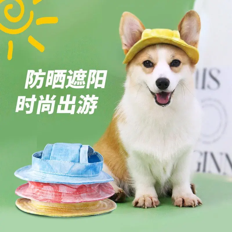 Mũ Chó, Thiết Kế Tai Lộ, Thích Hợp Cho Chó chó Con Corgi, Mũ Chống Nắng, Hình Ảnh Dễ Thương, Mũ Ngư Dân Thú Cưng, Mũ Đội Đầu Chó Chống Nắng Cho Mèo