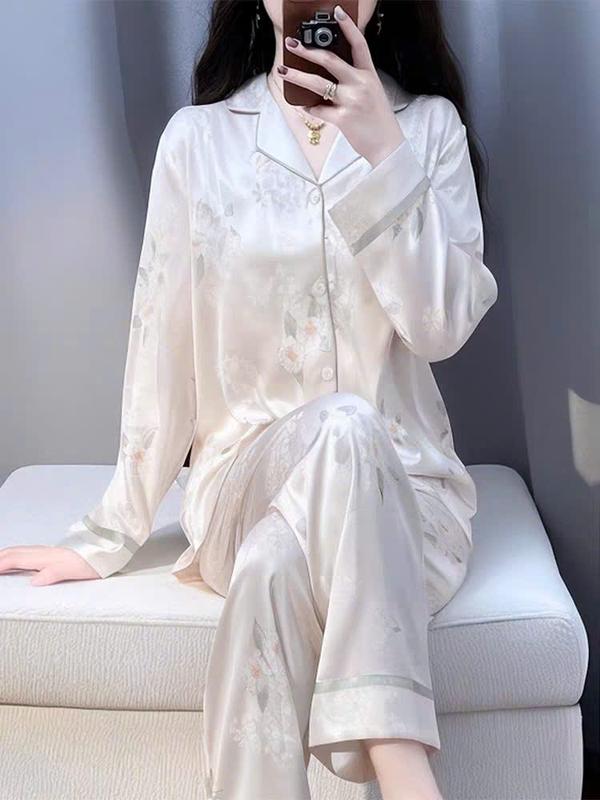 Đồ Bộ Nữ Pijama Bộ Lụa latin Tay Dài cổ sơ mi hàng loại cao cấp T10 1