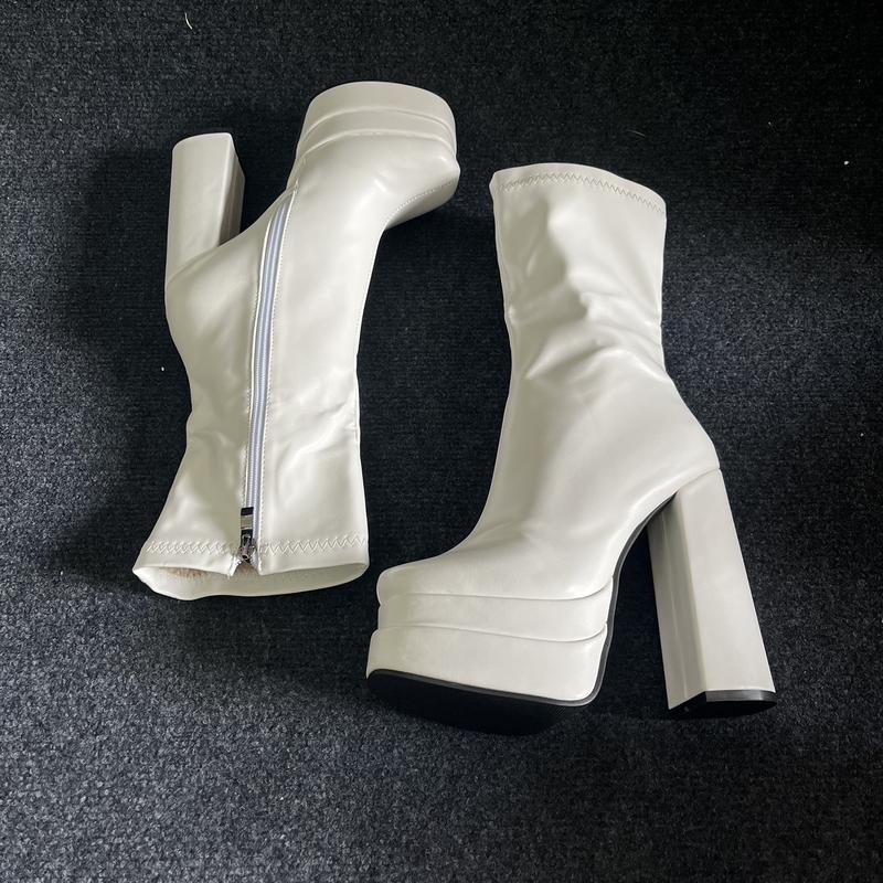 Product Introduction of [ Sẵn ĐEN- TRẮNG] Giày boot nữ cổ lửng cao gót 14cm ĐẾ KÉP phong cách Âu Mỹ GBN120 Bốt Shoes 69