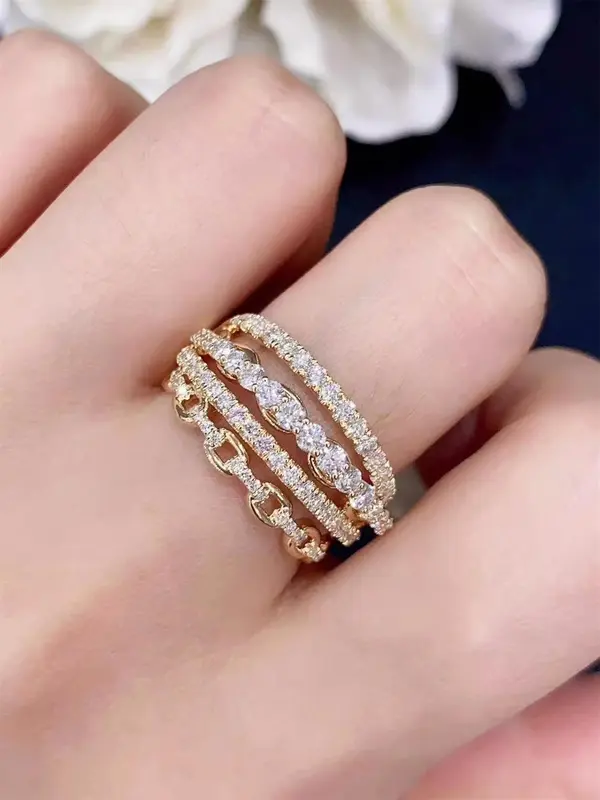 Women's Elegant Rhinestone & Hollow Out Decorated Multi-layered Ring, Exquisite Trendy Ring, Fashionable Jewelry for Women As Gift 4