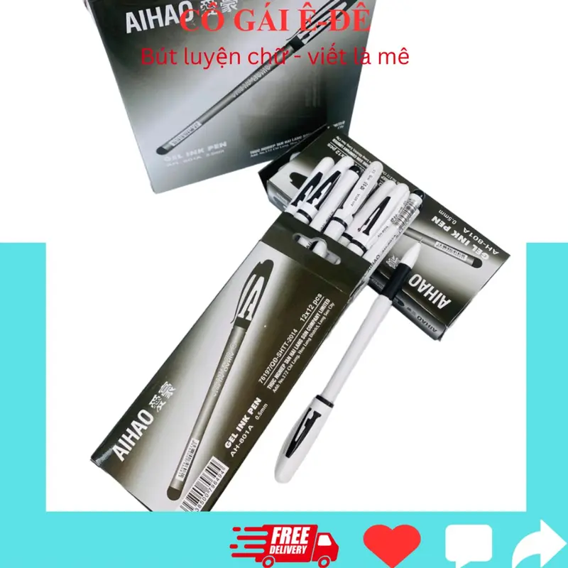 Hộp 12 bút gel chữ A Aihao mực Xanh/Tím ngòi 0.5mm phù hợp cho học sinh tiểu học, bút gel văn phòng, bút học sinh 3