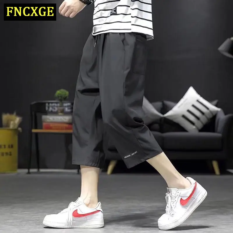 FNCXGE-Quần Short Mùa Hè Thường Ngày Cho Nam, Xu Hướng Thể Thao Rộng Rãi, Nhanh Khô, Lụa Băng, Cộng Với Kích Thướ, Chất Béo Qua Đầu Gối, Quần Lửng Màu Trơn
