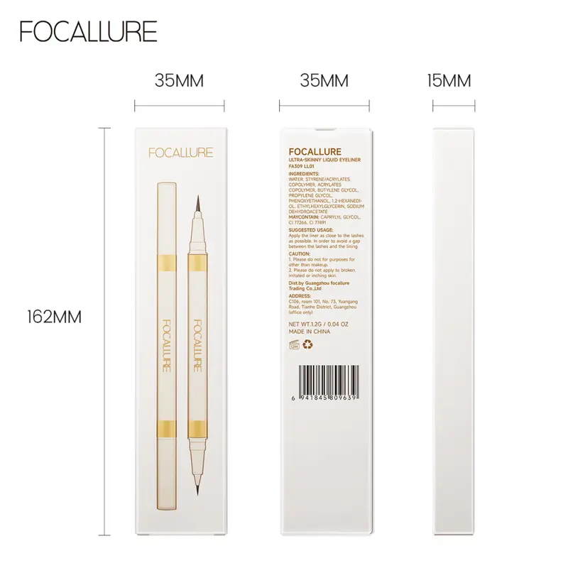 Bút Kẻ Mắt Kép, FOCALLURE, Màu Đen Và Nâu, Bút Kẻ Mắt Cực Mịn, Dung Dịch Không Thấm Nước, Nhanh Khô, Chống Nhòe, Lâu Trôi, Dễ Tẩy Trang Mắt, Siêu Mịn 3