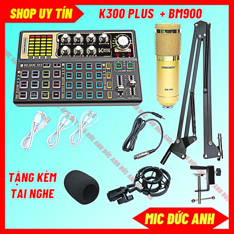 Bộ Sound Card K300 Plus Mic Thu Âm BM900 Tặng Tai Nghe Hát Livestream Thu Âm Dùng Cho Điện Thoại Laptop Máy Tính Tặng Kèm Tai Nghe