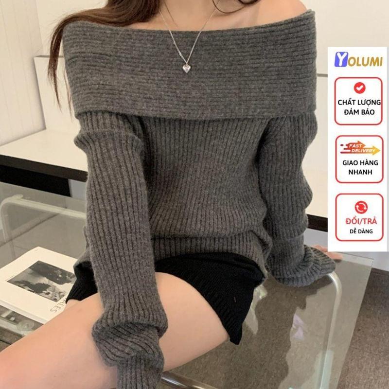 Áo Len Trễ Vai Nữ Áo Hở Vai Dài Tay Chất Len Dày Dặn Co giãn Cao Cấp Thu Đông YOLUMI Voi Trắng áolen quang áo  len Women