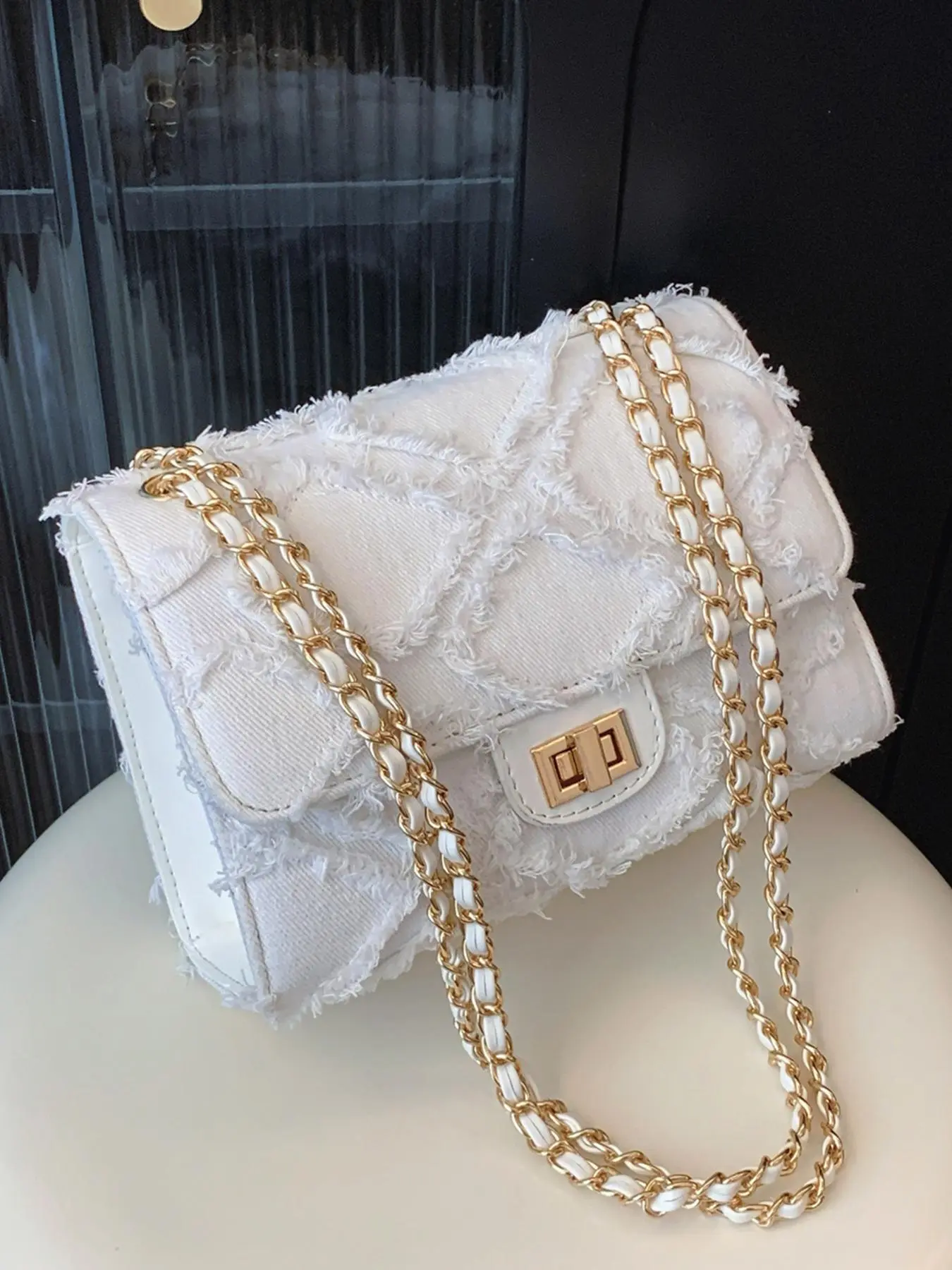 Women's Fashionable Patchwork Design Crossbody Bag, Casual Versatile Shoulder Bag with Chain Strap, Trendy All-match Commuter Bag for Daily Used