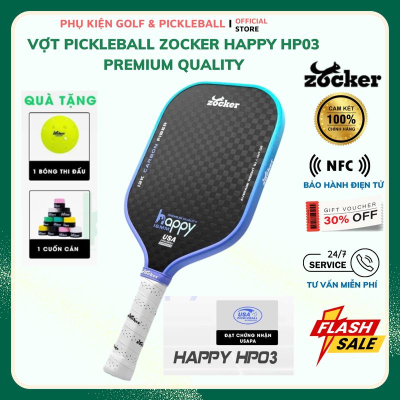 ( Hàng Chính Hãng ) Vợt Pickleball Zocker HP03 - Carbon 12K Fiber- Dòng Cao Cấp Sport Cao Su vợt pickleball zocker  pickleball vợt  pickleball Thể Thao