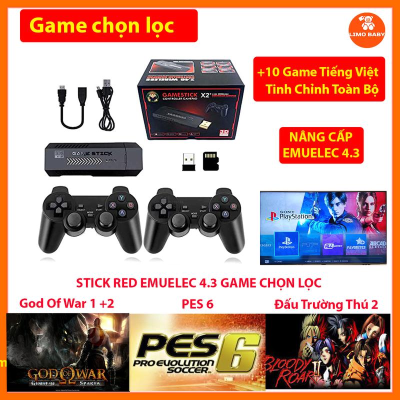 Máy Chơi Game Stick RED HĐH Emuelec 4.3 Cài Sẵn Full Game Chọn Lọc - Tinh Chỉnh Chơi Mượt - Kèm 2 Tay cầm không dây - Kết Nối HDMI TiVI - Máy Chơi Game - Trò Chơi Điện Tử
