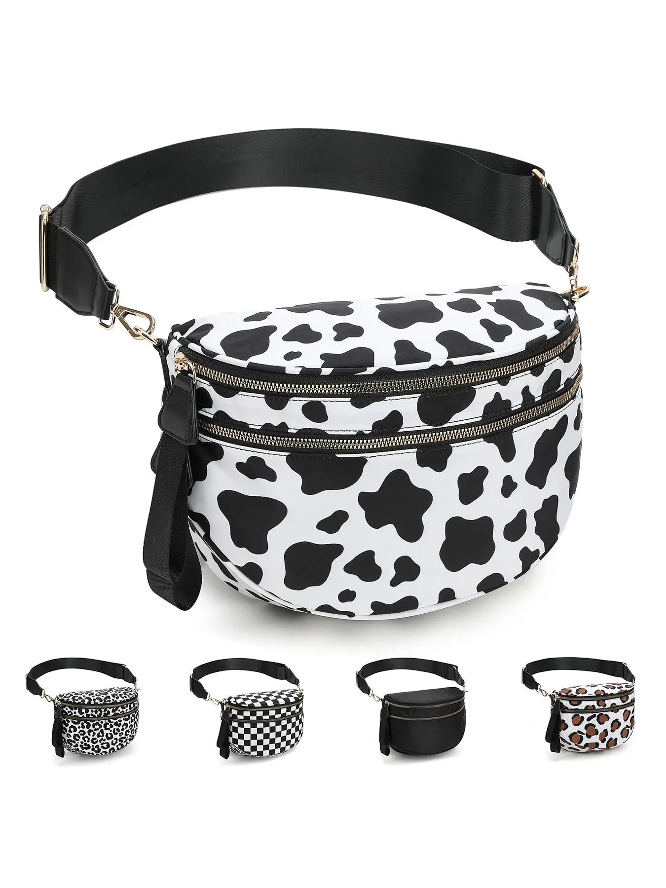 Women's Cow Print Fanny Pack, Large Capacity Multi-pocket Zipper Chest Bag, Trendy All-match Sling Bag for Daily Travel Outdoor