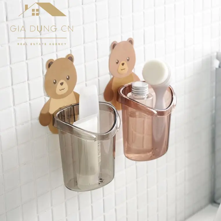 Cốc Gấu Dán Tường Để Bàn Chải Đánh Răng Hình Gấu Có Lỗ Thoát Nước Tiện Lợi-CN11 Đựng Bàn Chải