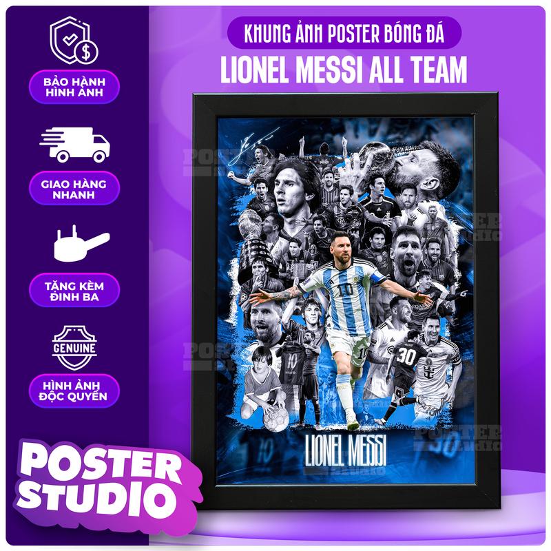  Khung ảnh poster MESSI ALL TEAM gồm 2 kích thước Treo tường A4 24x35cm và Để bàn A5 18x24cm. Decor Decor Phòng 