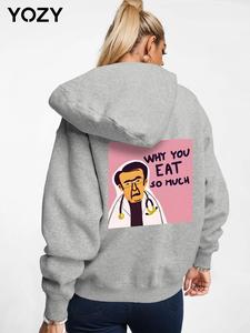 YOZY Women's Cartoon Doctor & Letter Print Drop Shoulder Hoodie, Fashion Casual Long Sleeve Hooded Sweatshirt for Daily Holiday Outdoor Wear, Women Clothing for Fall & Winter