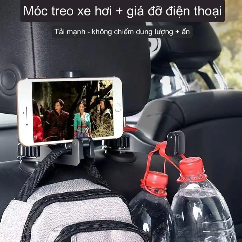 Móc Treo Đồ Sau Ghế Ô Tô Kèm Giá Đỡ Điện Thoại Xe Hơi Đa Năng Xoay 360 Độ Chịu Được Tải Trọng Cao Bền Đẹp Thẩm Mỹ 2