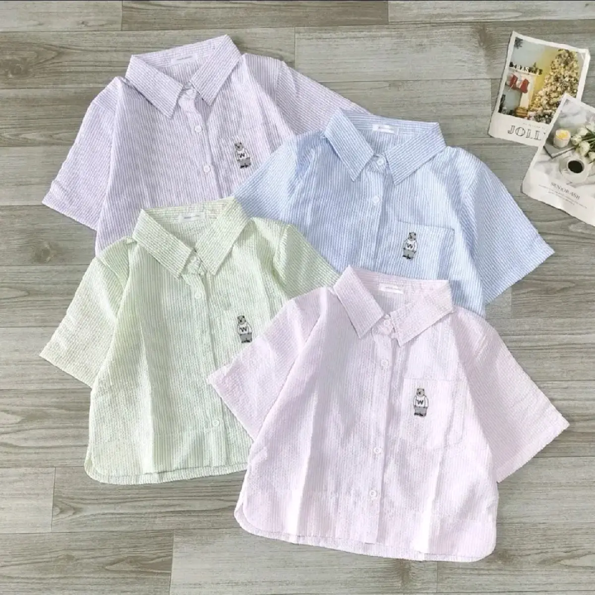 Áo sơ mi nữ  sọc kẻ vải xốp, tay cọc dáng croptop Fom 35_55kg
