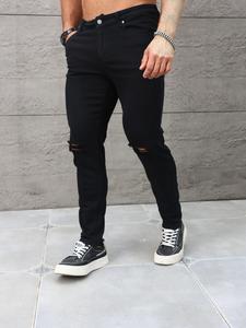 Men's Solid Color Distressed Ripped Jeans, Tight-fitting Casual Comfy Pocket Denim Pants for Daily Wear, Fashion Men's Bottoms for All Seasons, Cotton