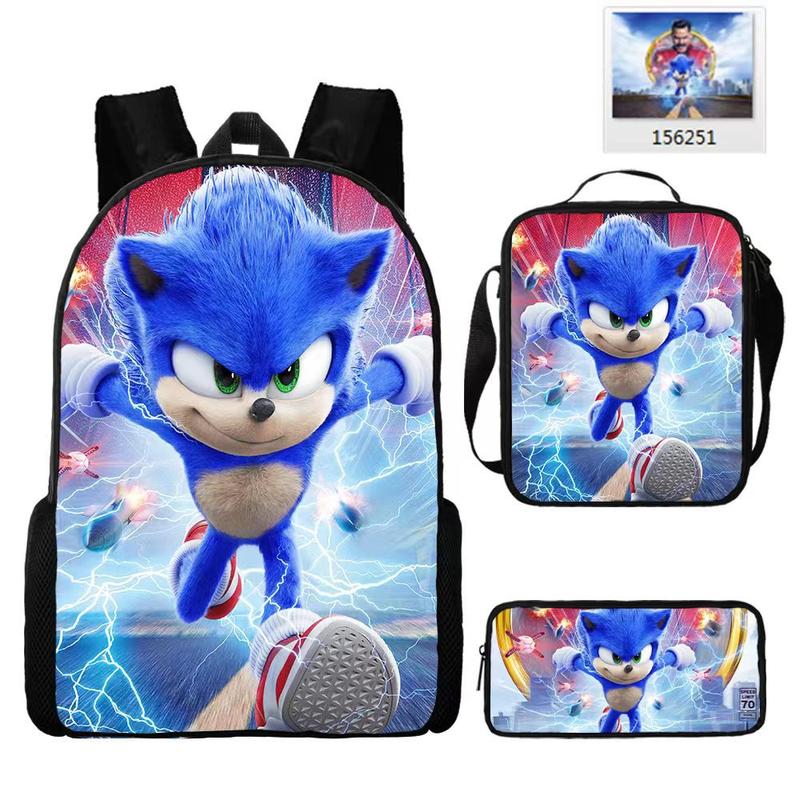 Product Introduction of Sonic Sonic Primary School Student Schoolbag Three-Piece Set Cartoon Animation Backpack Shoulder Bag Pencil Case 14