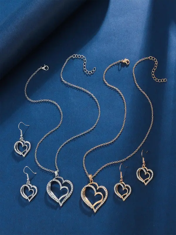 Women's Elegant Heart Design Pendant Necklace &   Earrings, Exquisite Trendy Jewelry Set, Fashionable Accessories for Daily & Party Decoration 7