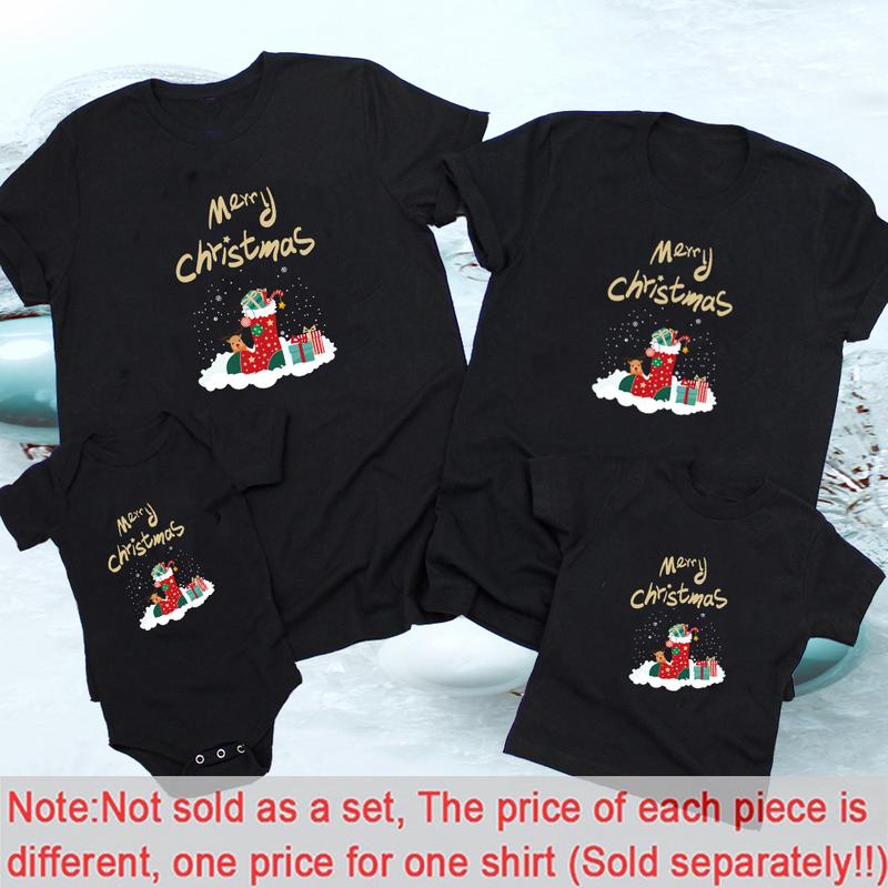 Product Introduction of Merry Christmas Family T-Shirts Daddy Mommy and Me T-Shirt Baby Boysuit Family Matching Christmas Stocking Printed Party Clothes 2
