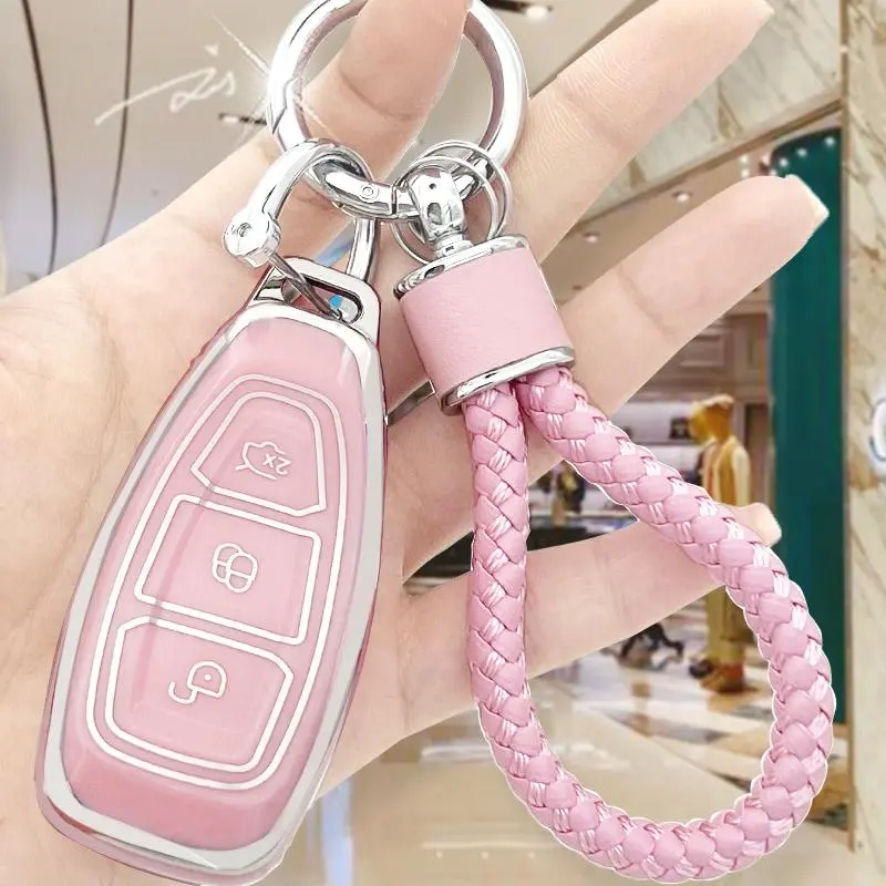 Fashion TPU Car Key Case With Keychain, Car Key Cover For Ford, Car Key Cover with Key Chain 4
