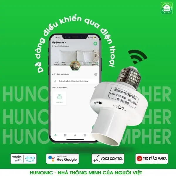Đui đèn thông minh wifi hunonic điều khiển bật/tắt bóng đèn từ xa qua điện thoại 1