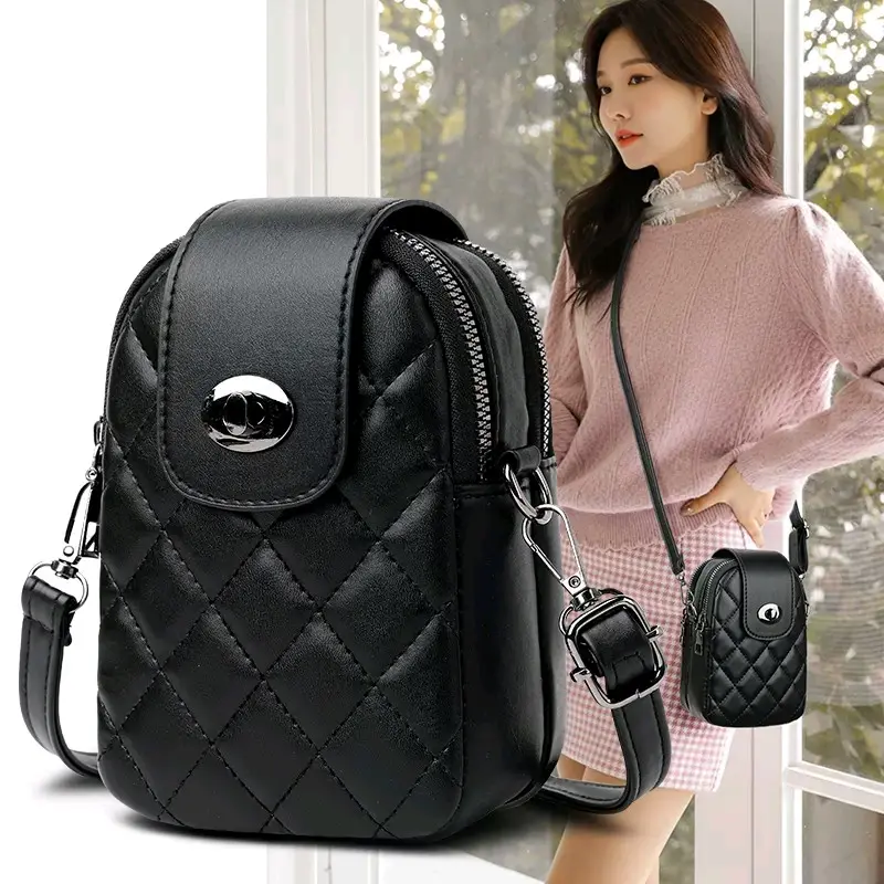 HM - Tas Selempang Wanita Tas Hp Tas Wanita Bahan Kulit Motif Jahit Terbaru 2023 Tas Kulit PU 2