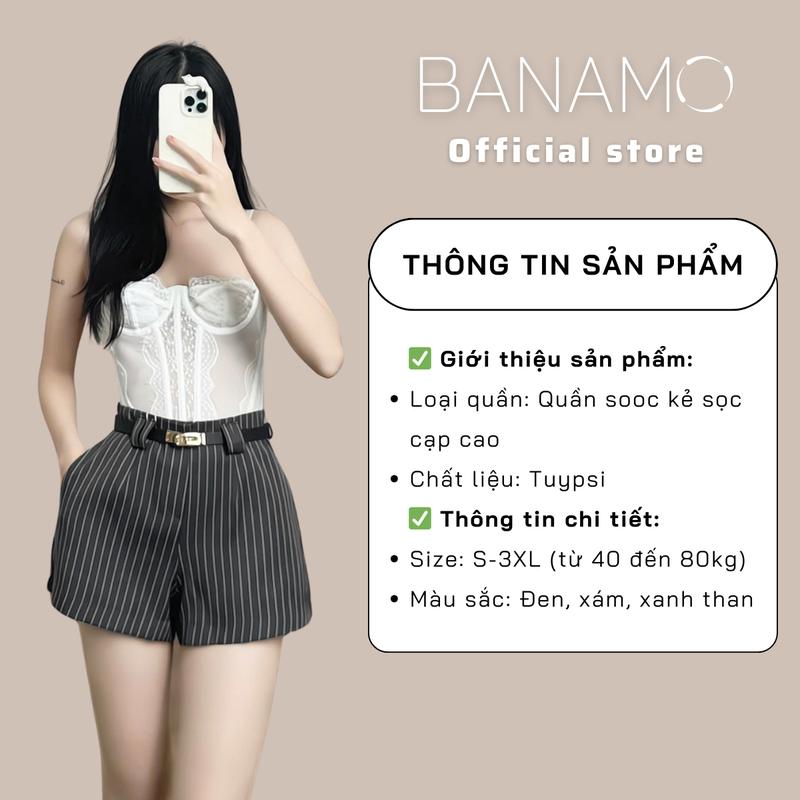 Product Introduction of Quần short nữ BIGSIZE Banamo quần sooc kẻ sọc cạp cao tone dáng phong cách trẻ trung Hàn Quốc 9002 5
