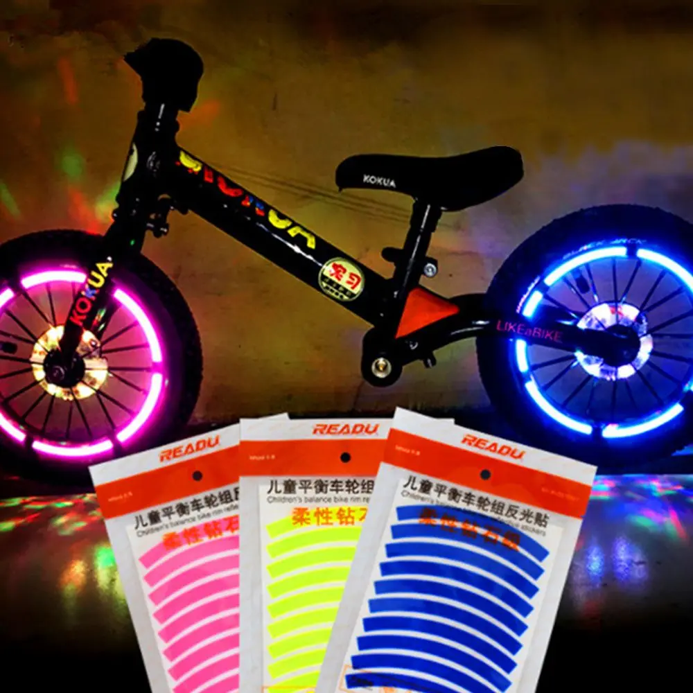 10Pcs/Pack New Waterproof Safety Strips Bike Reflective Stickers Children Balance Bicycle Tire Applique Tape Wheel Decals