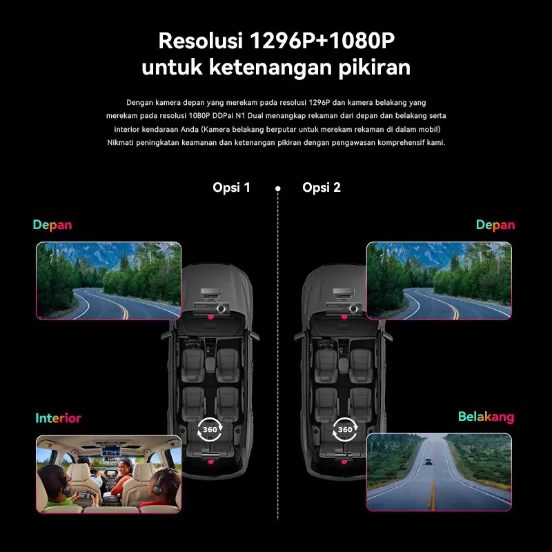 DDPAI N1 Dual Dash Cam 2K Car DVR Mobil Wifi Kamera Camera Rekam 4