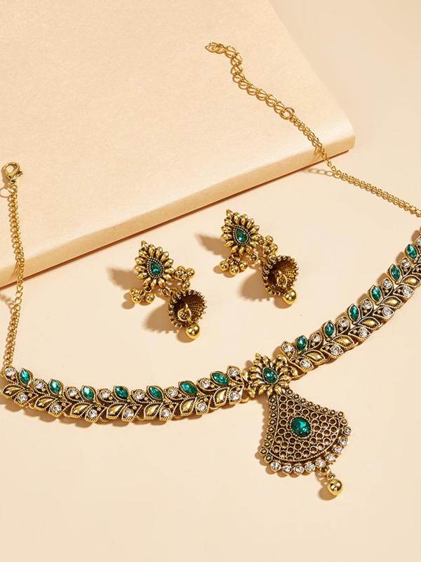 Women's Elegant Boho Style Jewelry Set, Exquisite Trendy Rhinestone Decorated Pendant Necklace & Dangle Earrings, Chic Jewelry Set for Party Decoration 6