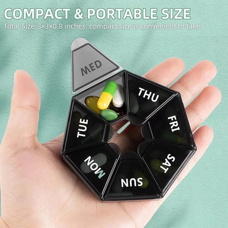 Product Introduction of 2Pcs 7 Days Pill Storage Box Mini Travel Portable Medicines Dispenser Box Multifunction Plastic Seven Compartment Sealer Box 11