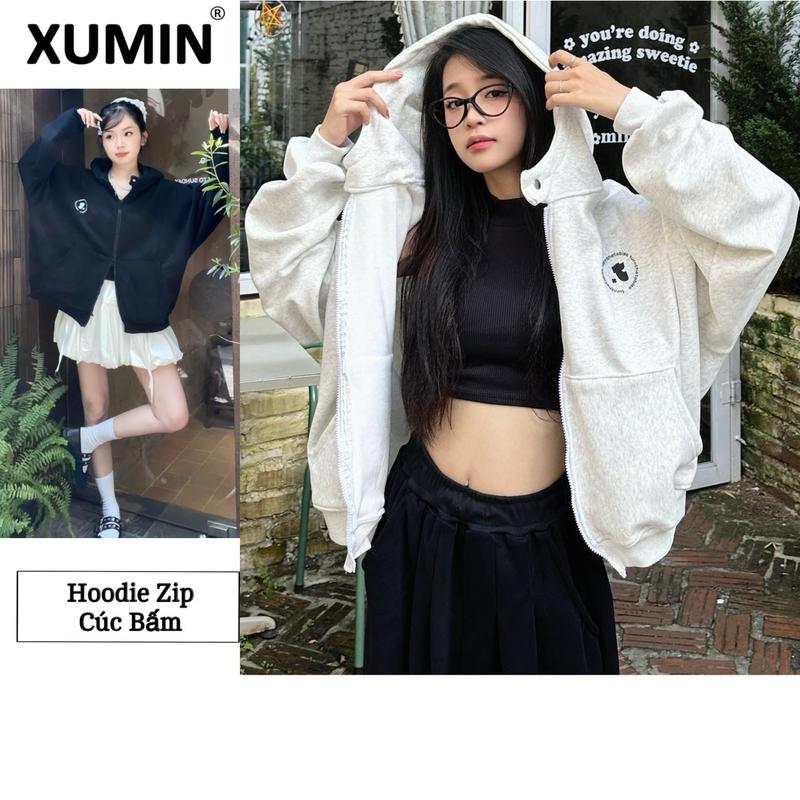 (Nỉ 2 Da) Áo Hoodie Zip Boxy Xu Min Min - Chất Nỉ Ép Mềm Mịn, Có Cúc Bấm Và Khoá Kéo 2 Đầu, Full Size Nam Nữ, Thích Hợp Thời Tiết 4 Mùa