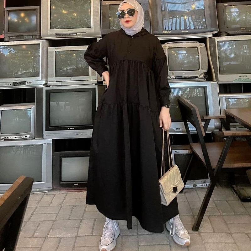 ShirtDress  Gamis Jubah Hoodie Terbaru Wanita Oversize Katun Rayon Twill Muslim Midi 3