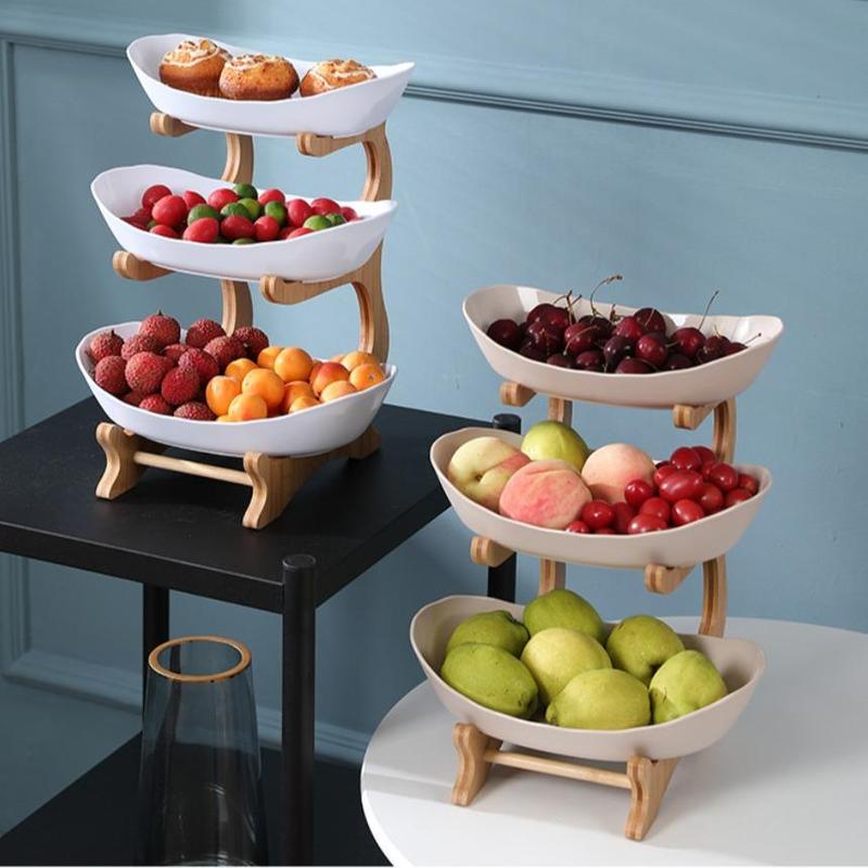 3 Tier Fruit Tray, 1 Count Dessert Plate with Bamboo Stand, Snack Serving Tray for Home Kitchen Party, Summer for Gift 2