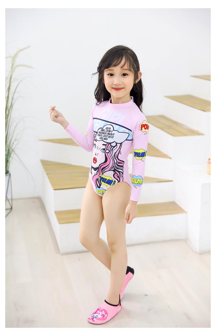 Product Introduction of Children's sunscreen swimsuit Girls' one-piece quick-drying wetsuit long-sleeved trousers surfing medium and large children's beach swimsuit 2