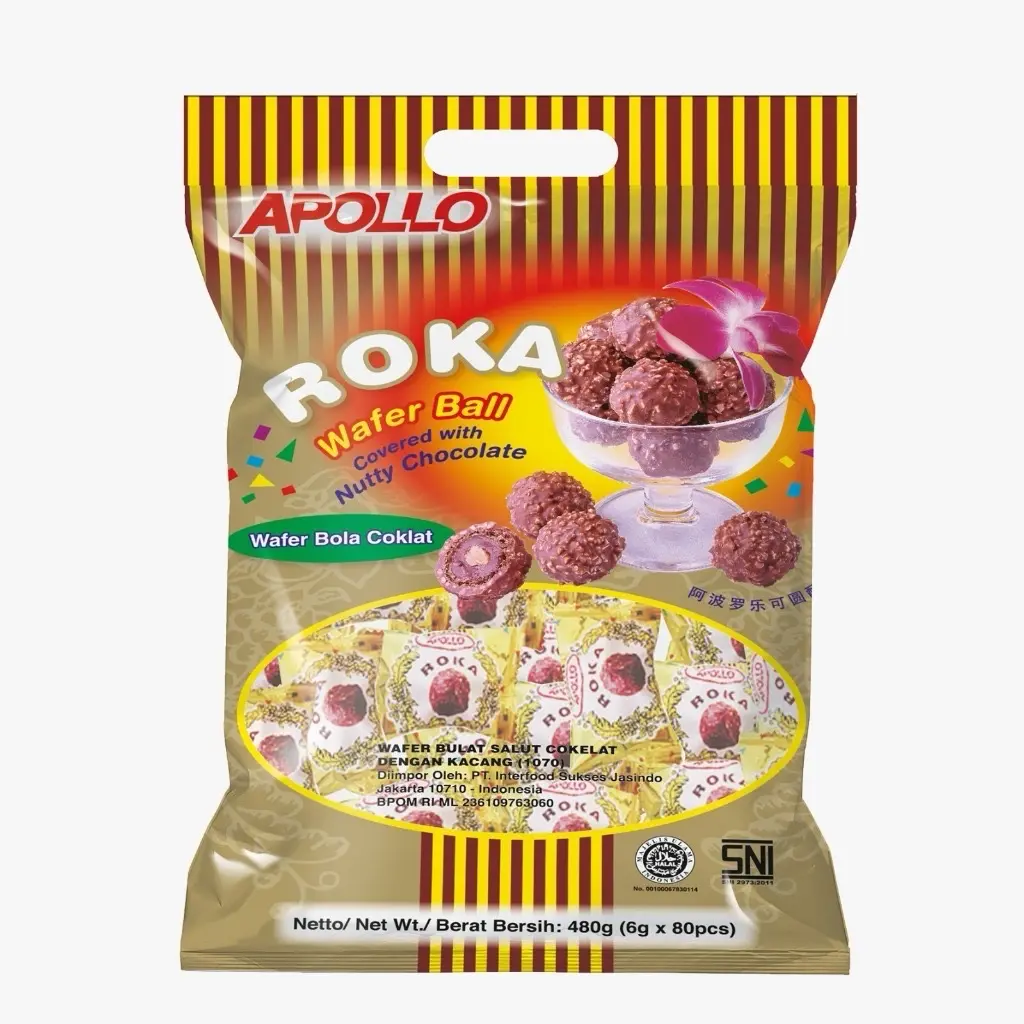 Apollo Roka Wafer Ball 420g (isi 70pcs) Wafer Coklat