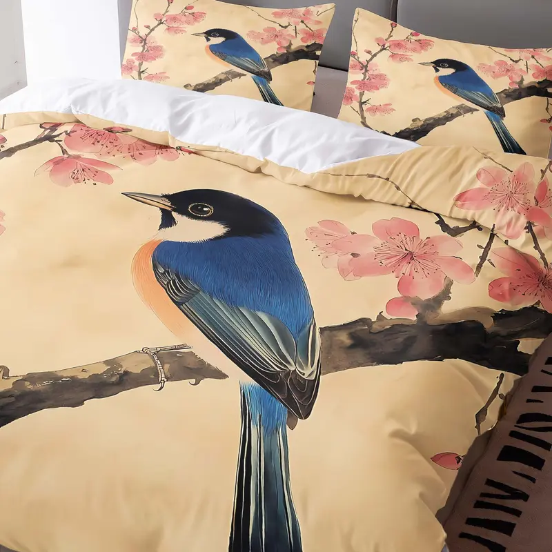 Bird Pattern Bedding Set, 3 Counts/set Including Duvet Cover & Pillowcase without Filler, Soft Comfortable Bedding Set for Home Bedroom 3