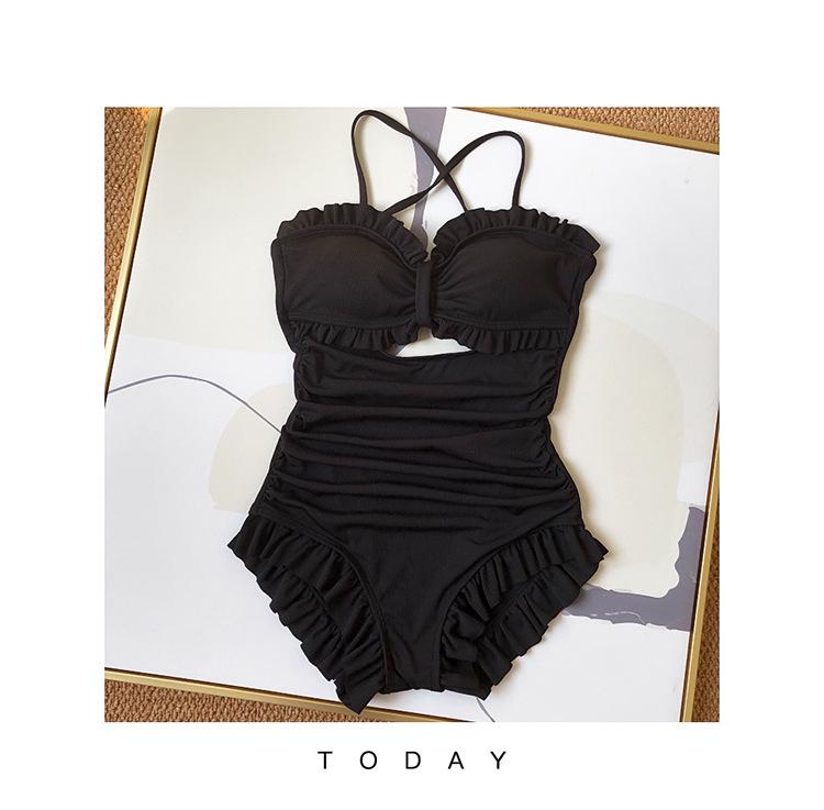 Product Introduction of Swimsuit Women's One-Piece Korean Swimsuit Ruffled Solid Color Sexy Beauty Back Slimming Vacation 10