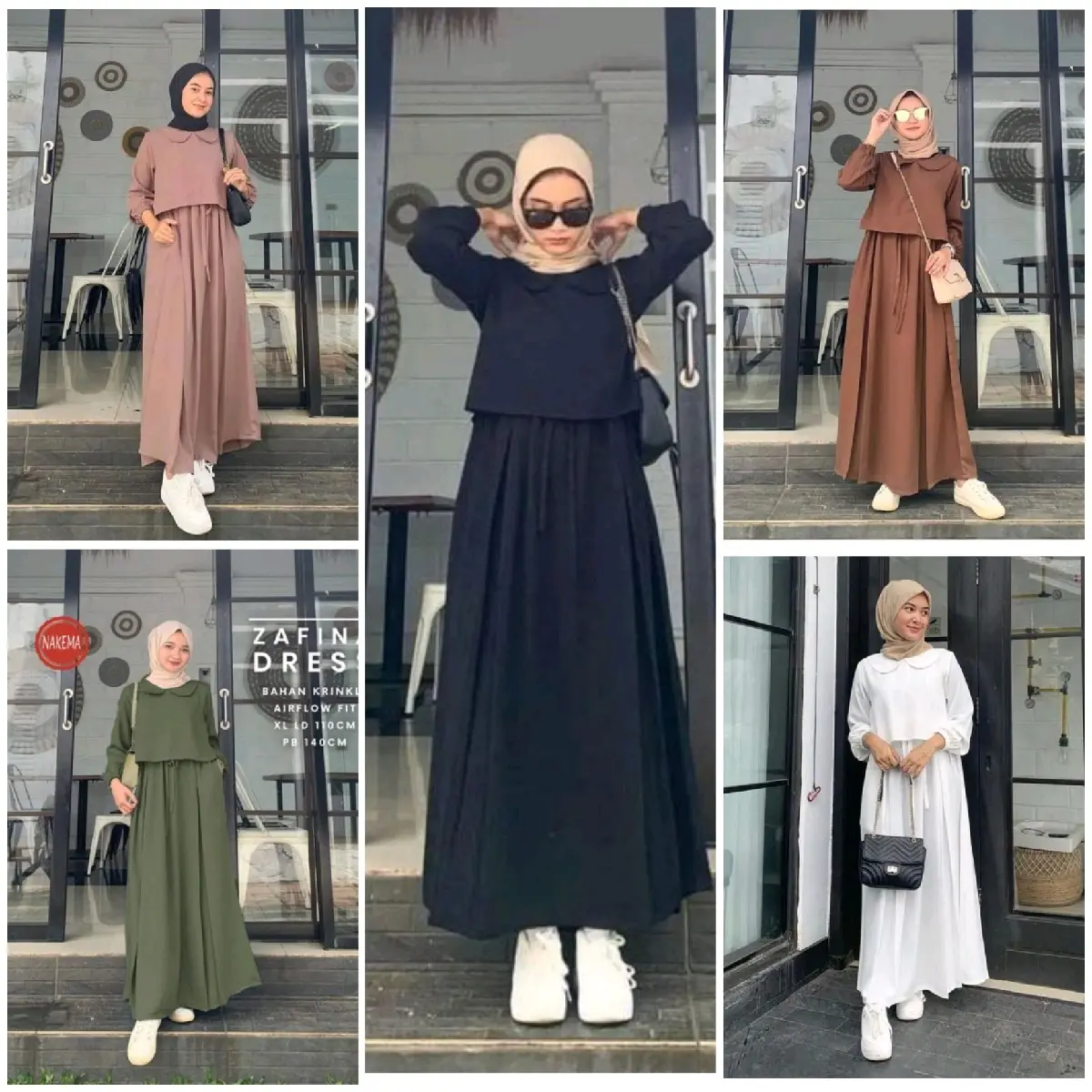 Zafina Dress Cringkle/ Gamis Muslim Wanita Terbaru Untuk Daily/Gamis Dewasa Kondangan Karet Serut Crinkle Mewah Crinkle Mewah