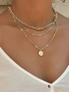 Collar de capas para mujer de verano 2024, decorado con un solo círculo, estilo boho minimalista con diseño geométrico y de cadena, conjunto de collares de capas, collar de moda que combina con todo