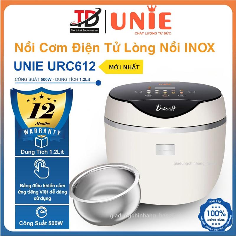 Nồi Cơm Điện Tử Unie URC612 Lòng Nồi Inox 304 Siêu Dầy 1.2Lit - 500w Hàng chính hãnġ nấu noicomdientu