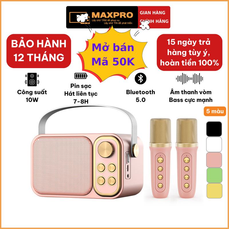 Loa Karaoke Mini Bluetooth kèm 2 Mic không dây công suất lớn, Bass mạnh, âm thanh vòm cực hay, kết nối ĐT, máy tính, Tivi.