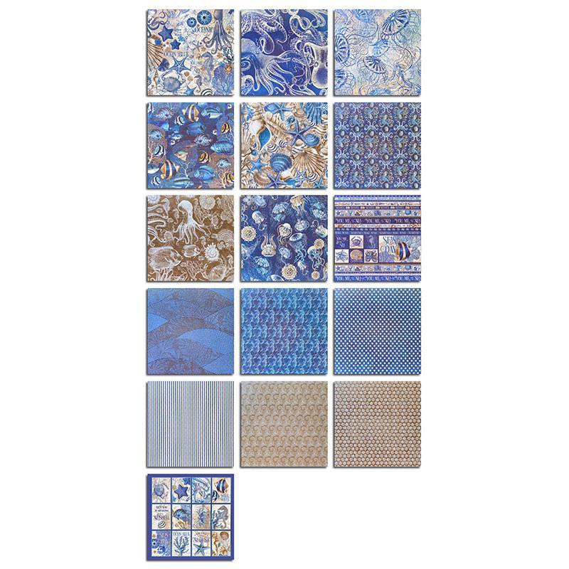 Product Introduction of 16sheets Marine Life Themed Vintage Material Paper, Retro Handbook Background Paper, DIY Decoration For Scrapbooking & Journal Making 14
