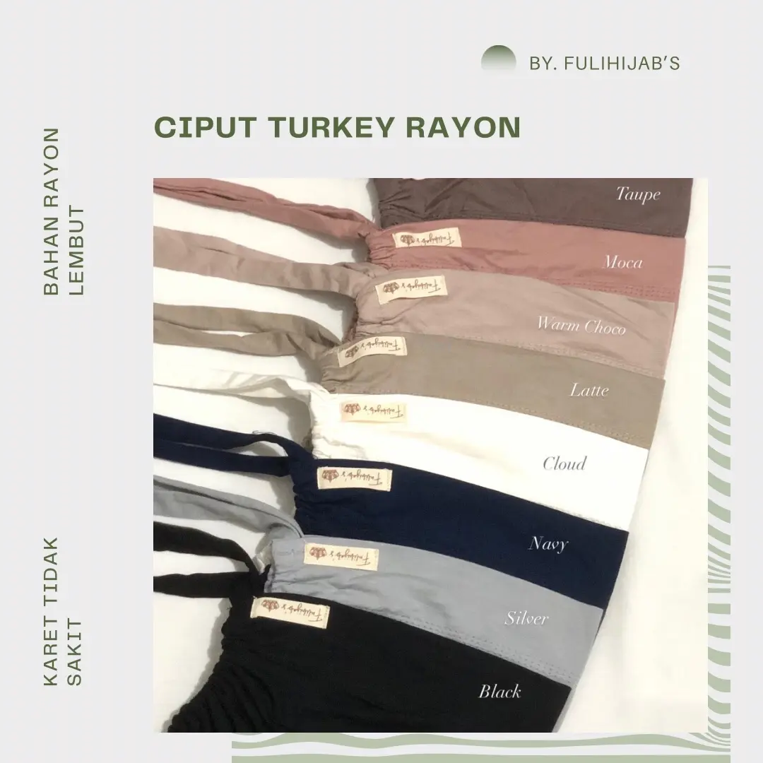 Fulihijab’s Ciput Turkey Rayon, Bahan rayon premium lembut dan dingin, karet tidak sakit/keras~