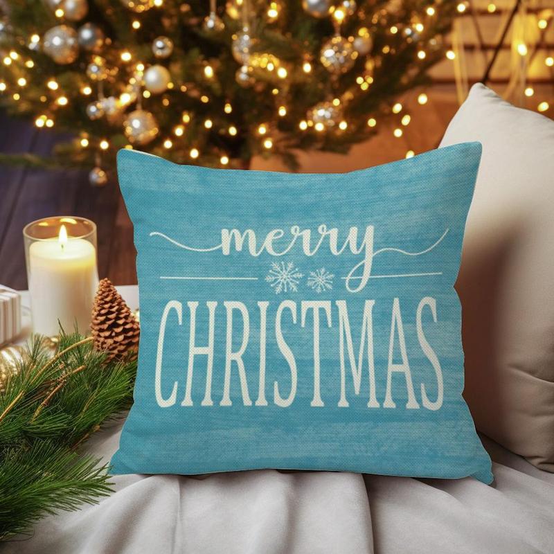 Product Introduction of Christmas Themed Cushion Cover, 4 Counts/set Snowflake & Santa Claus Pattern Cushion Cover without Filler, Household Decoration Supplies for Living Room Bedroom Sofa Bed 3