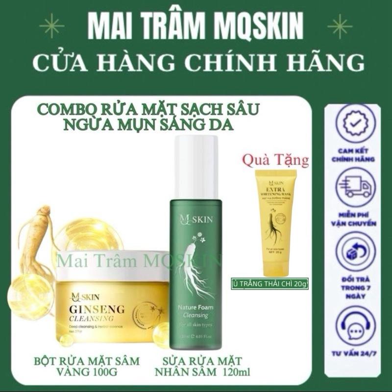 [TẶNG Ủ TRẮNG THẢI CHÌ 20g ] COMBO RỬA MẶT SẠCH SÂU GỒM ( SỬA RỬA MẶT NHÂN SÂM 120ml+ BỘT RỬA MẶT SÂM VÀNG 100g) - Hổ trợ ngừa mụn sáng da skincare