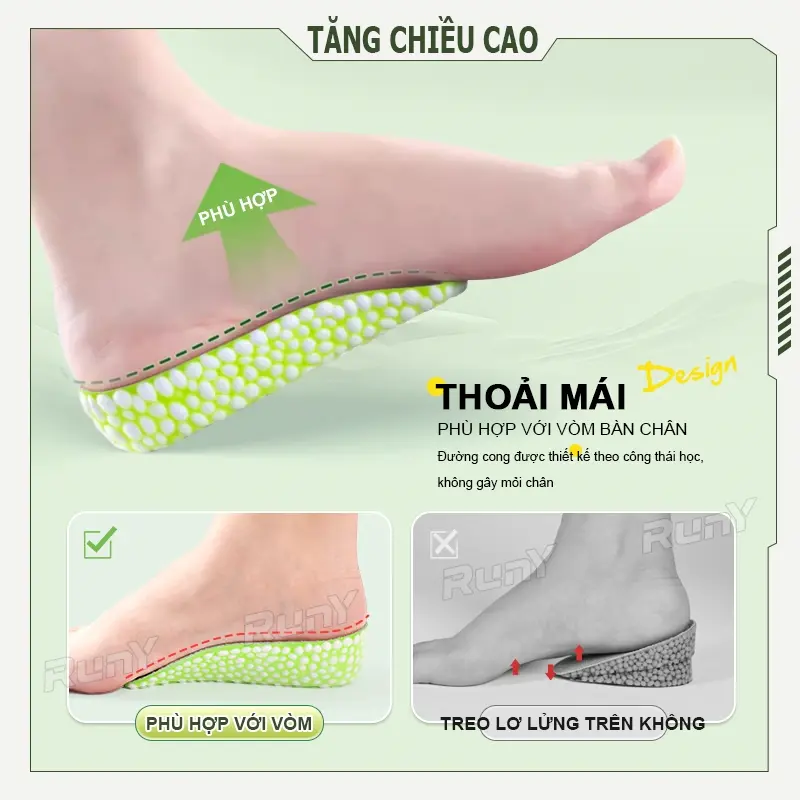 Miếng Lót Giày Tăng Chiều Cao, Đệm Khí, Miếng Đệm Nửa, Chèn Mềm, Thích Hợp Cho Giày Tăng Chiều Cao, Thể Thao, Bóng Rổ, Bảo Vệ Gót Chân độn nam 4