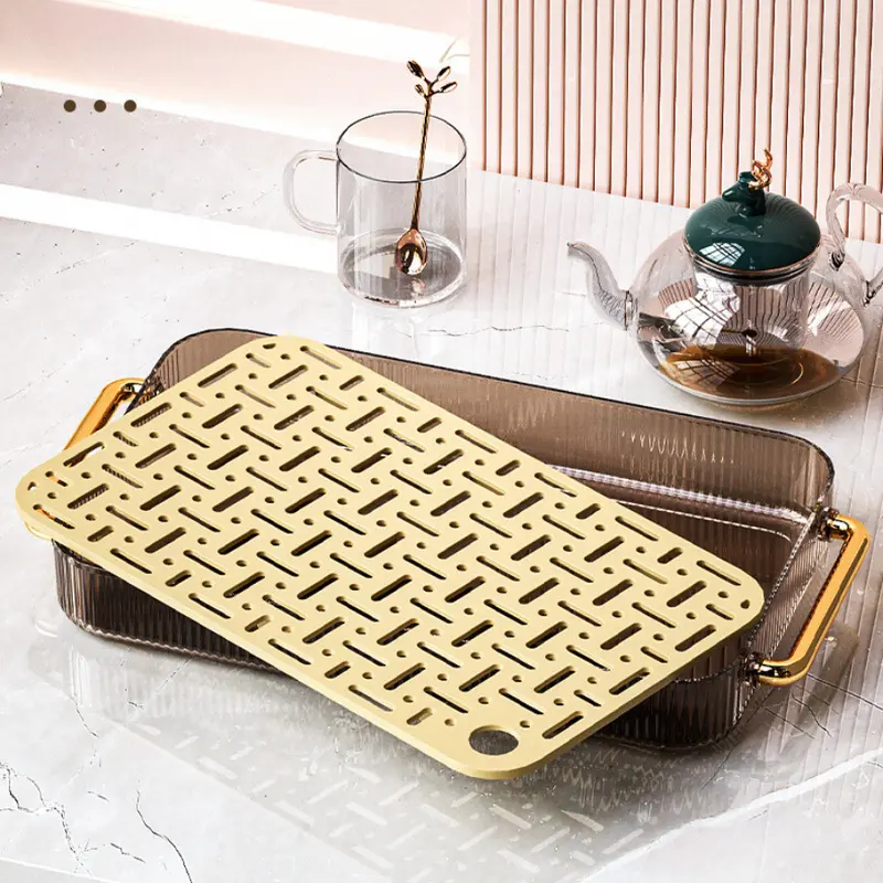 Khay trà, khay úp ly cốc trong suốt 2 lớp kèm hộp lưu trữ đựng trà, cafe đa năng chất liệu nhựa acrylic cứng cáp 7