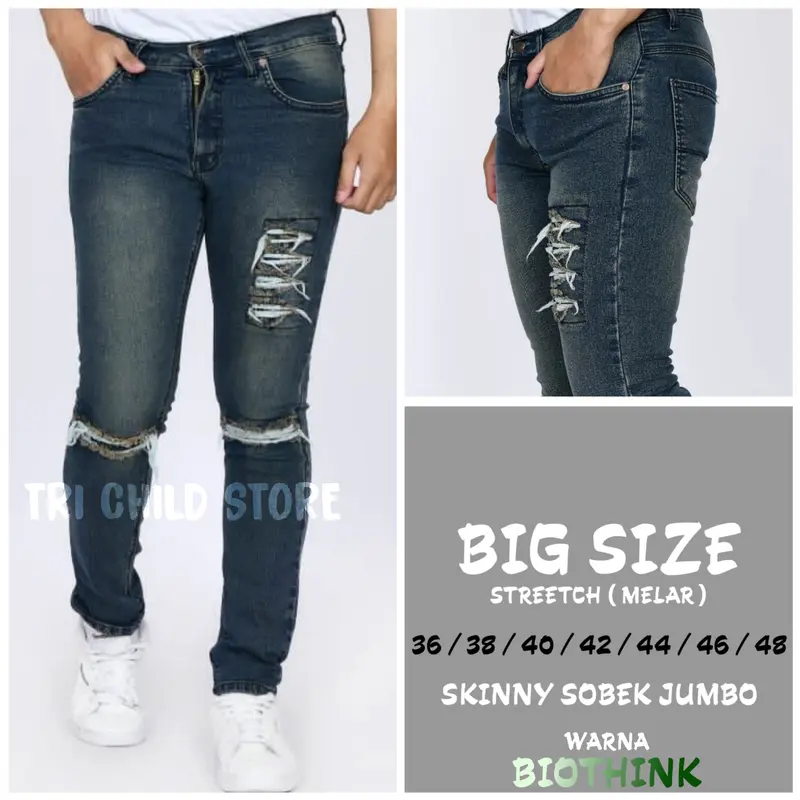 SOBEK JUMBO 27-44 Celana Jumbo sobek pria/Celana Ripped jeans Pria BIG SIZE Bahan streetch melar S-6XL 3