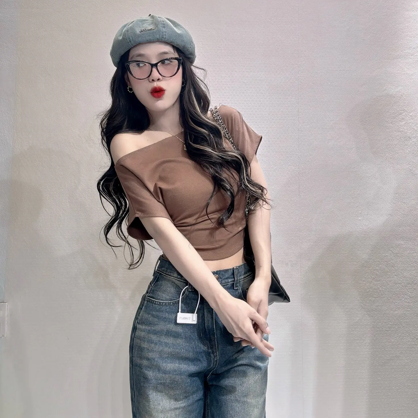 Áo croptop trễ vai cánh dơi nữ thun cotton co dãn